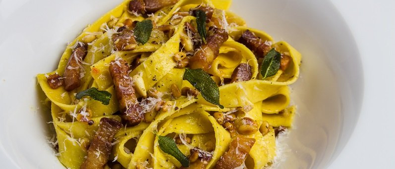 Pumpkin Pasta with Bacon, Pine Nuts and Sage