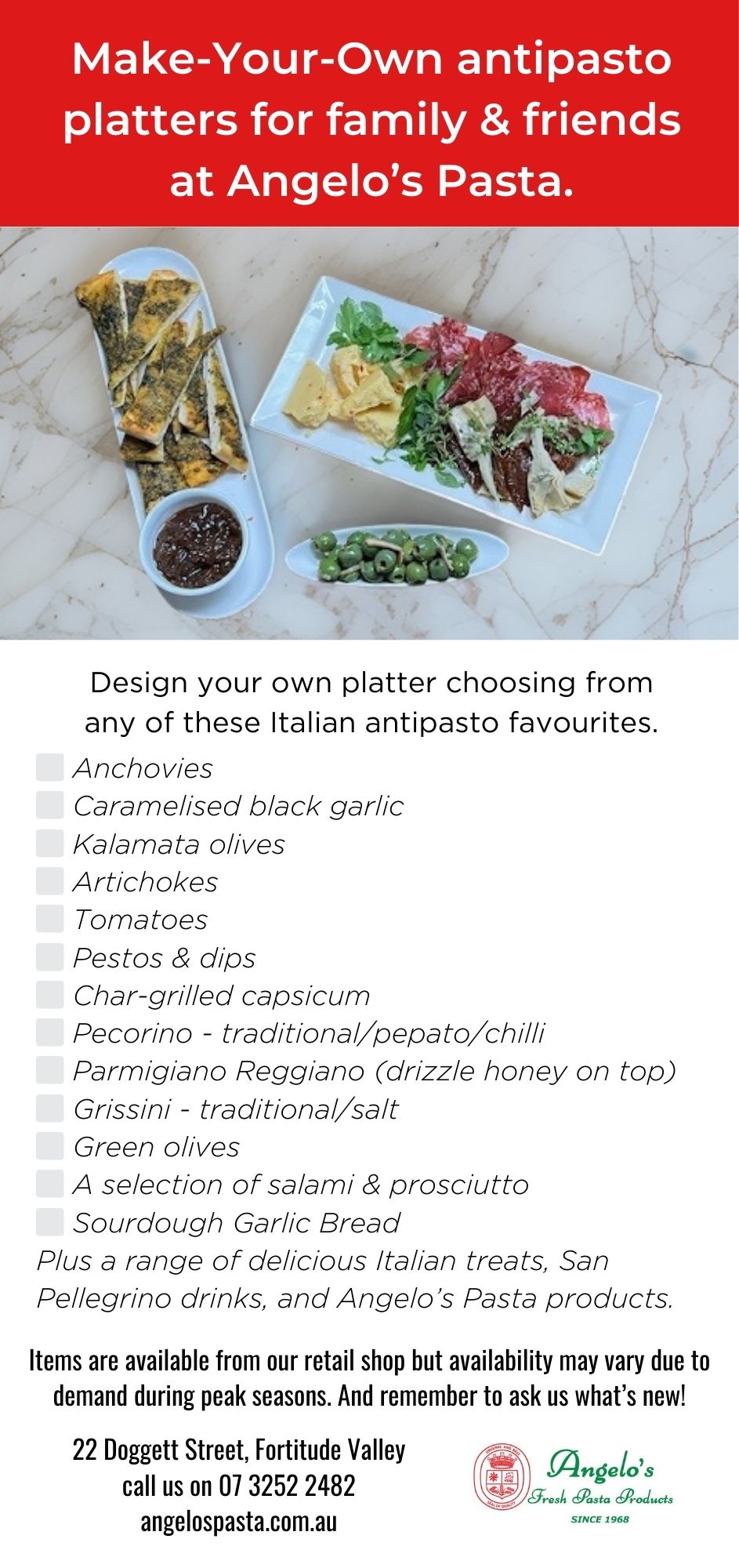 Angelo's antipasto platter checklist